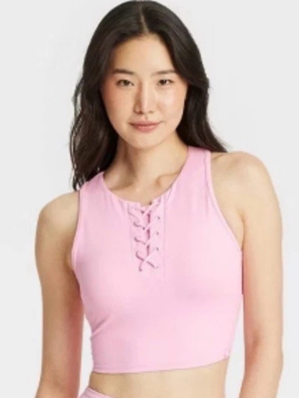 JoyLab | Pink Ribbed Lace-Up Moisture Wicking Longline Sports Bra